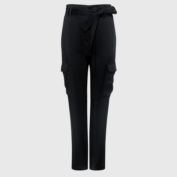 A.L.C Black Satin Adam Tie Waist Cargo Pants - Picture 2 of 7